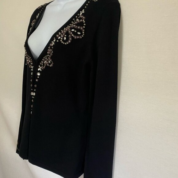 DD-70 BCBG MaxAzria NWT Black Beaded & Rhinestone Long Sleeve Cardigan Size M - Picture 13 of 15